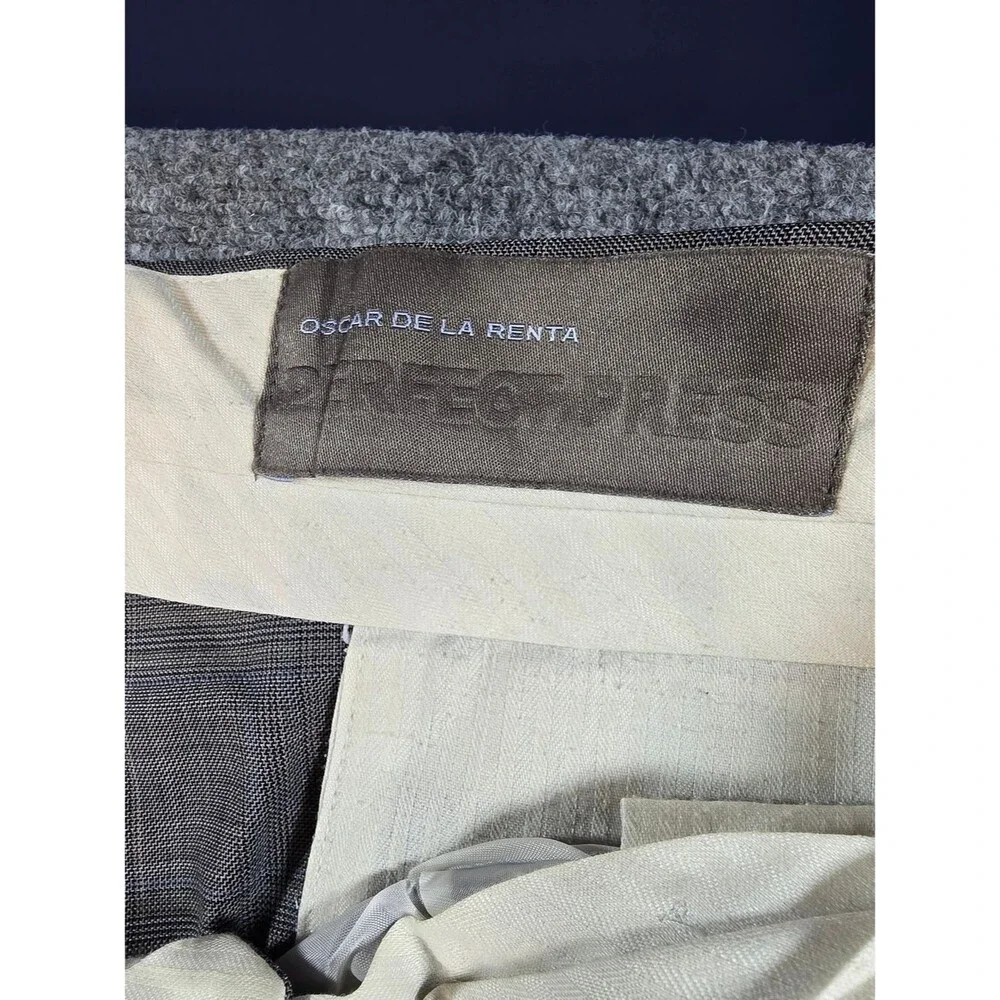 Oscar de la Renta Men’s Wool Dress Pants Gray Plaid 41x30 Classic Fit Trousers